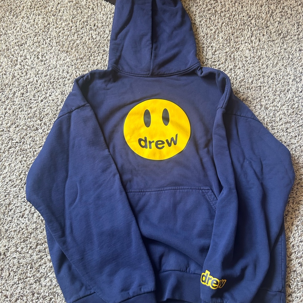 Drew House Blue Hoodie with Yellow Logo